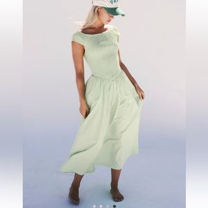 NWT Easter Free people smocked midi dress mint green